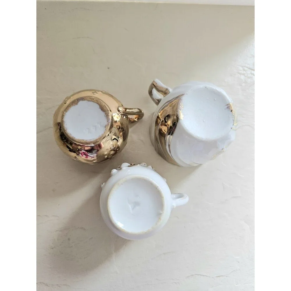 3 Miniature Tea Cups With Gold Details